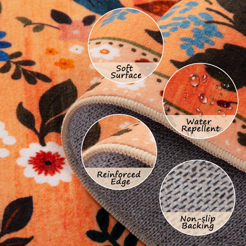 RELEANY Floral Nursery 5x7 Area Rugs Washable Print Boho Cute Carpet Non Slip Flower Low Pile for Living Room Kids Girls Playroom Bedroom Kitchen Office Farmhouse-Yellow/Orange - Image 3