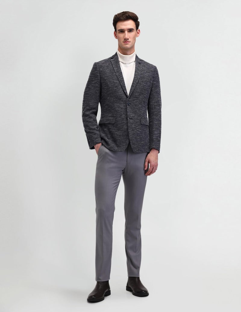 Arrow Textured Pattern Blazer for Men - Plain Weave, Six Pockets & Double Button Closure Single Breasted Mens Blazer - 40, Navy - Image 3