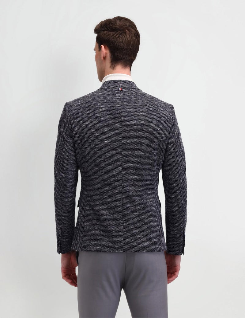 Arrow Textured Pattern Blazer for Men - Plain Weave, Six Pockets & Double Button Closure Single Breasted Mens Blazer - 40, Navy - Image 5