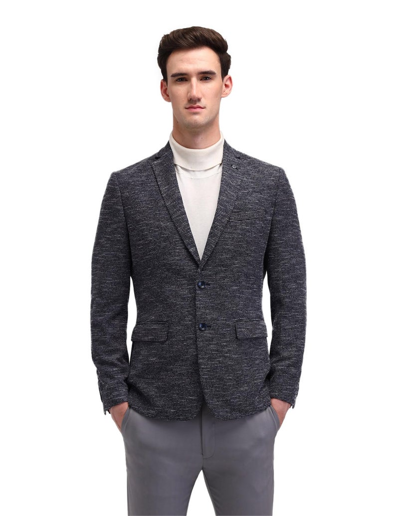 Arrow Textured Pattern Blazer for Men - Plain Weave, Six Pockets & Double Button Closure Single Breasted Mens Blazer - 40, Navy - Image 1