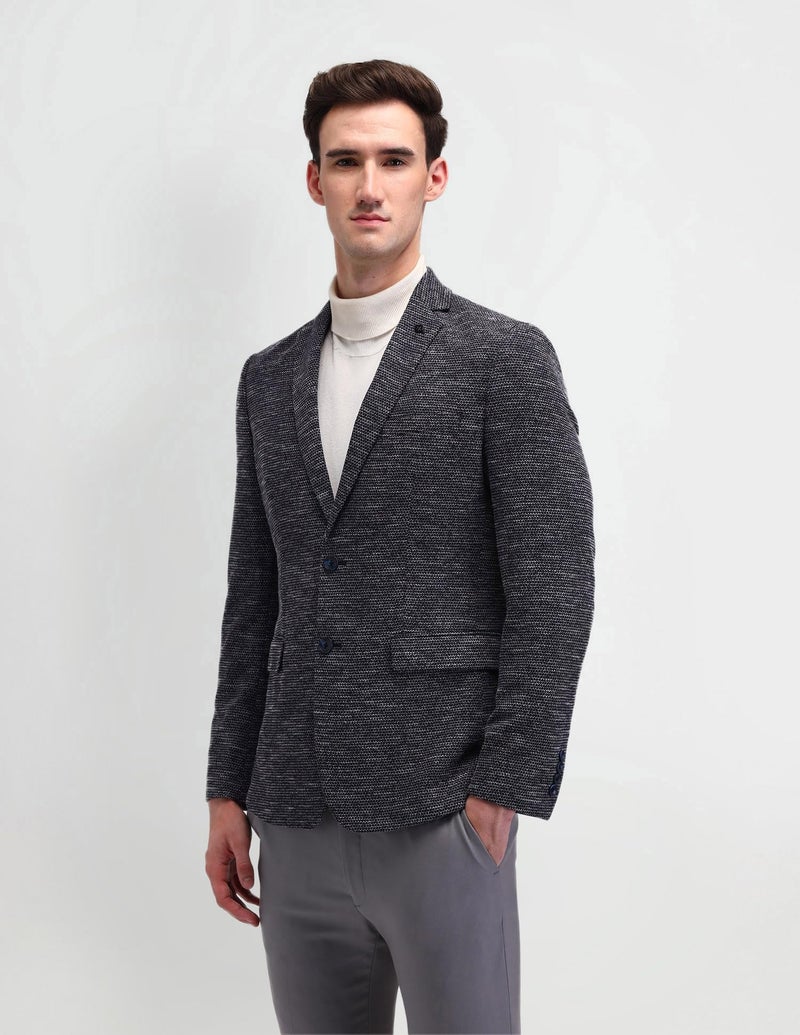 Arrow Textured Pattern Blazer for Men - Plain Weave, Six Pockets & Double Button Closure Single Breasted Mens Blazer - 40, Navy - Image 4