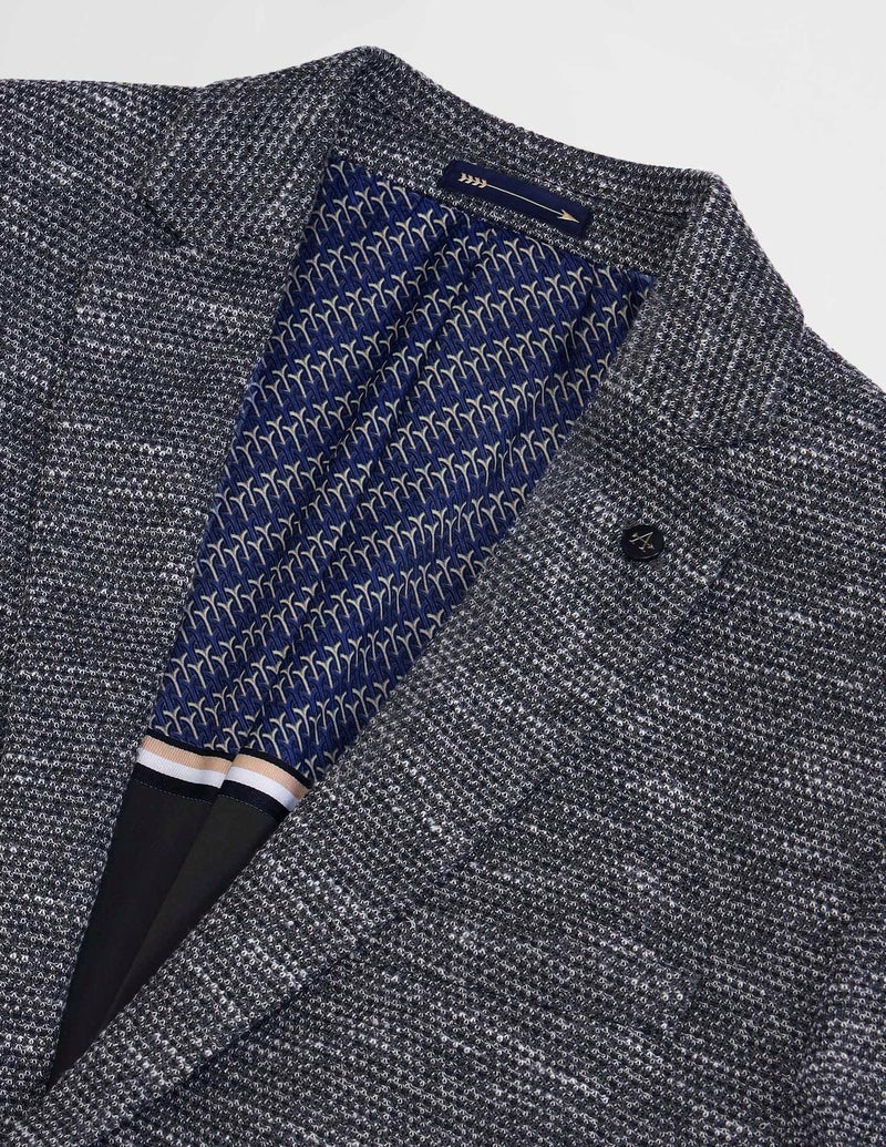 Arrow Textured Pattern Blazer for Men - Plain Weave, Six Pockets & Double Button Closure Single Breasted Mens Blazer - 40, Navy - Image 2