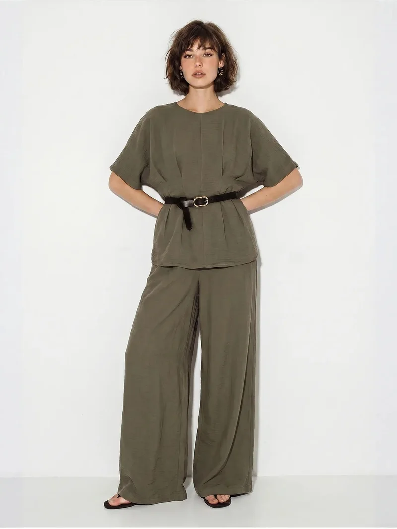 بيانكو لوتشي LUCCI Viscose-Linen Blouse And Wide-Leg Trousers Set