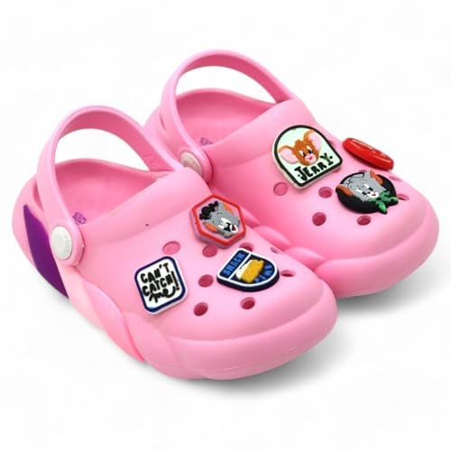 SVAAR x Tom & Jerry Slingback Clog Shoes for Boys & Girls || Indoor & Outdoor Sandals Clogs for Kids with 6 Tom & Jerry Charms Baby Pink - Image 1