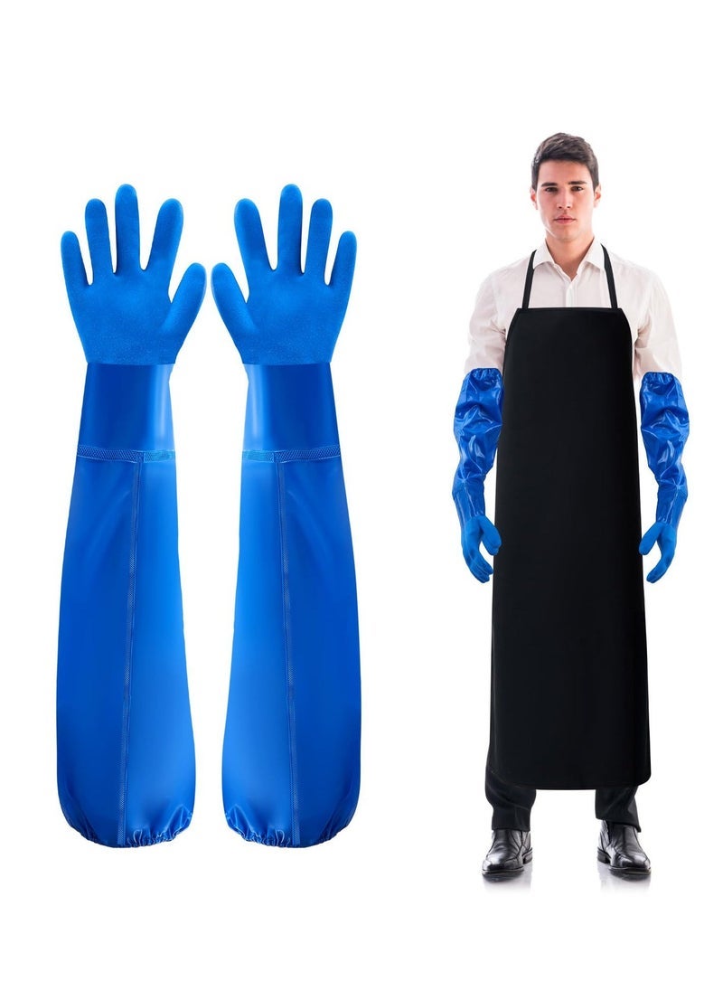 Elbow Length Gloves 60cm and Waterproof Leather Apron 110cm Aprons, Reusable PVC Gloves, Heavy Duty Waterproof Gloves and Aprons for Lab Kitchen