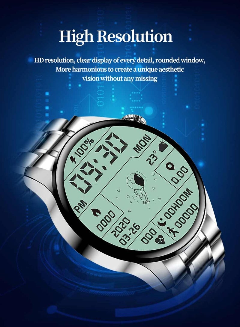 LIGE Men's Fashion Simplicity Style Full Touch Screen Round IP67 Waterproof Multifunctional Sports Smart Watch Bluetooth Call Support Android IOS Silver Stainless Steel band  - Image 4