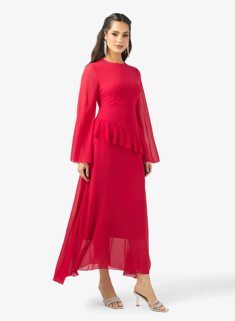 A-line Dress With Drop Waist Ruffle
