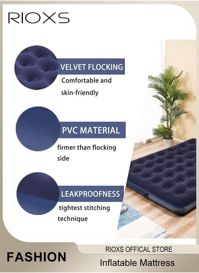 RIOXS Inflatable Mattress with Pump Portable Outdoor Air Mattress Foldable Single Thickened Flocking Mattress for Outdoor and Home  - Image 3