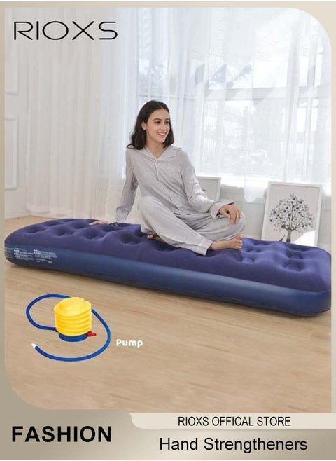 Inflatable Mattress with Pump Portable Outdoor Air Mattress Foldable Single Thickened Flocking Mattress for Outdoor and Home