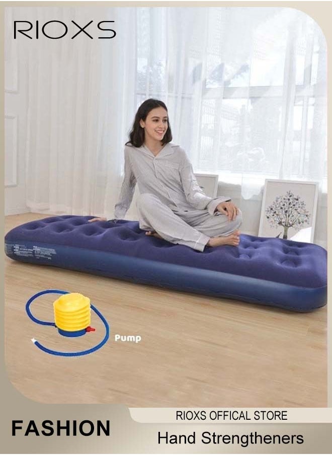 RIOXS Inflatable Mattress with Pump Portable Outdoor Air Mattress Foldable Single Thickened Flocking Mattress for Outdoor and Home  - Image 1