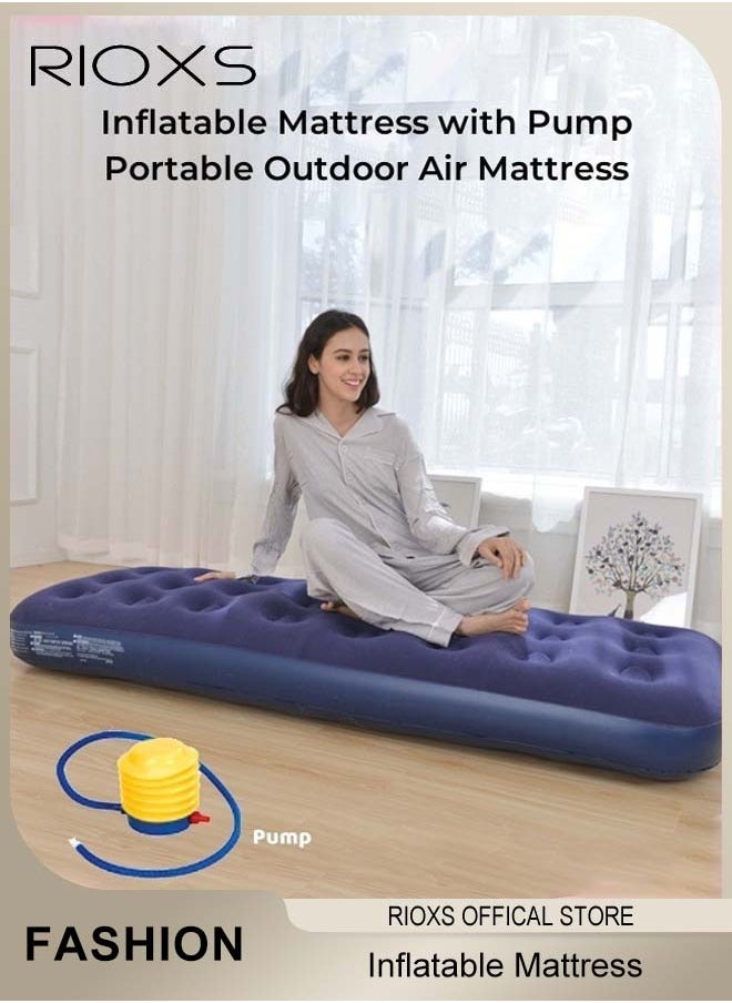 RIOXS - Inflatable Mattress with Pump Portable Outdoor Air Mattress Foldable Single Thickened Flocking Mattress for Outdoor and Home - Image 1