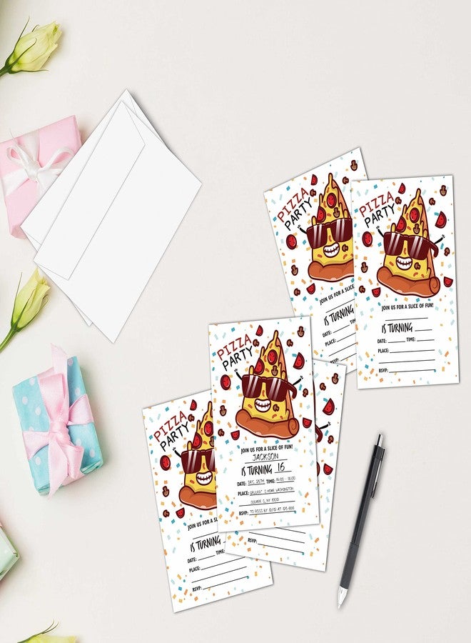 TIRYWT Pizza Party Birthday Invitations, Fill-In Style Birthday Party Invitations with Envelopes For Boys Girls(20-Pack), Birthday Party Decorations And Supplies -yqk-a22 - Image 3