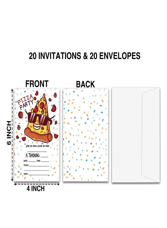 TIRYWT Pizza Party Birthday Invitations, Fill-In Style Birthday Party Invitations with Envelopes For Boys Girls(20-Pack), Birthday Party Decorations And Supplies -yqk-a22 - Image 2