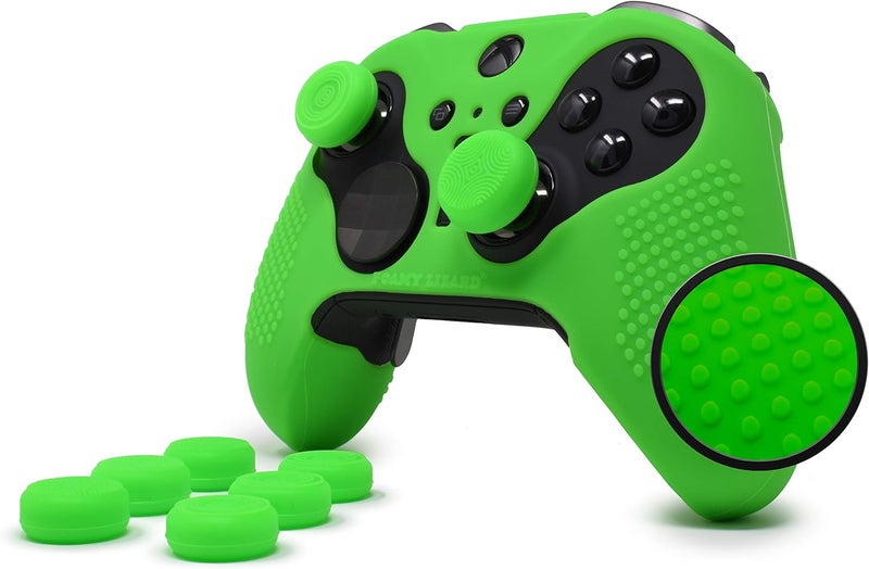 Foamy Lizard Elite Series 2 Studded Grip Skin for Xbox One Controller - Sweat Free Silicone, Flat Top Anti-Slip Studs + 8 QSX-Elite Thumb Grips (Green) - Image 1