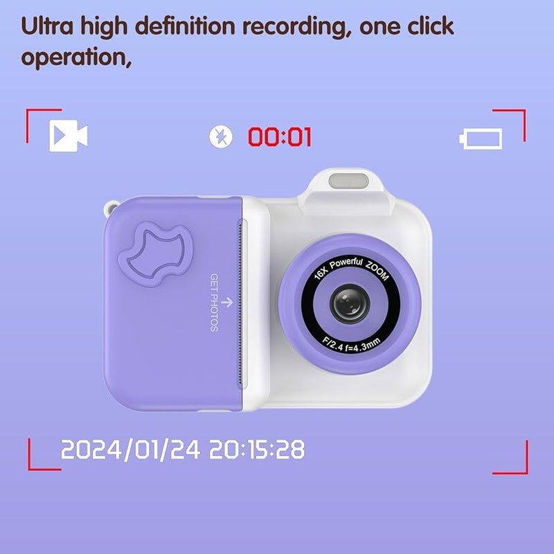 Lightpurple White Print Camera With Flash 32GB Memory Card 2.4 Inch Screen Thermal Printing Technology - Image 5