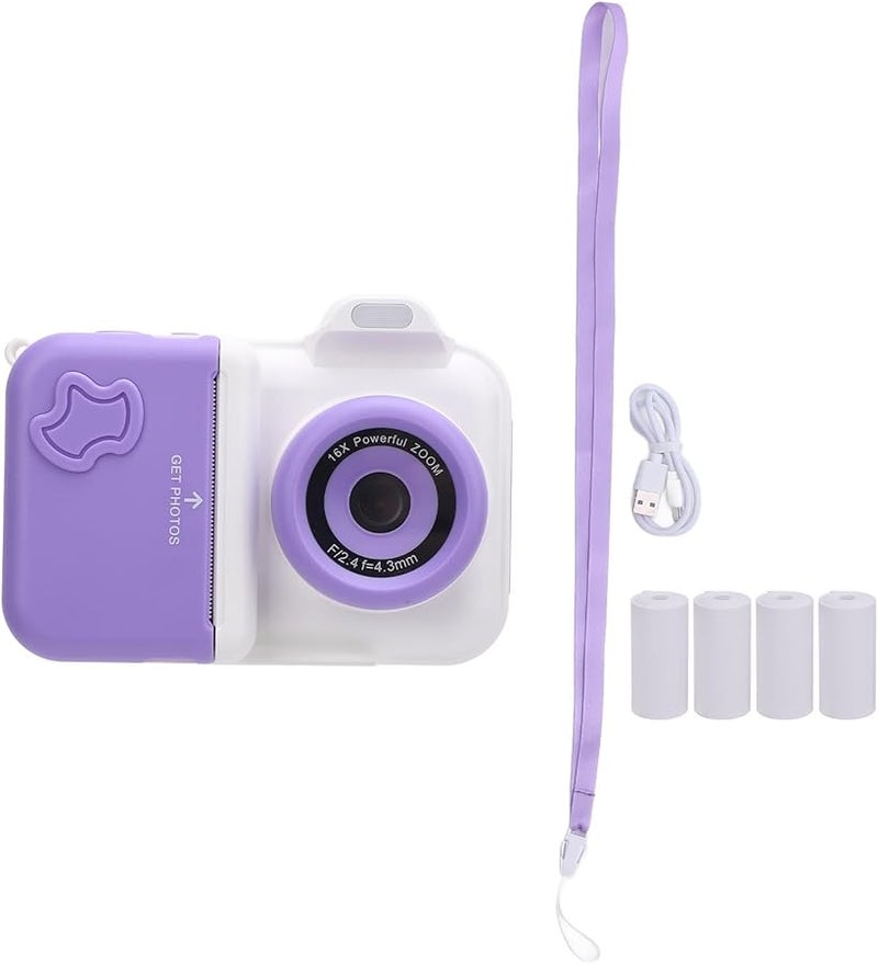 Lightpurple White Print Camera With Flash 32GB Memory Card 2.4 Inch Screen Thermal Printing Technology - Image 1