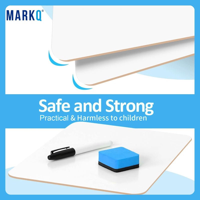 MARKQ سبورة بيضاء صغيرة قابلة للمسح A4 (22.5 × 30 سم) | لوح محمول للأطفال والطلاب والفصول الدراسية والمكتب والمنزل | سبورة بيضاء متينة وقابلة لإعادة الاستخدام للكتابة والرسم والألعاب، عبوة من 10 - Image 4