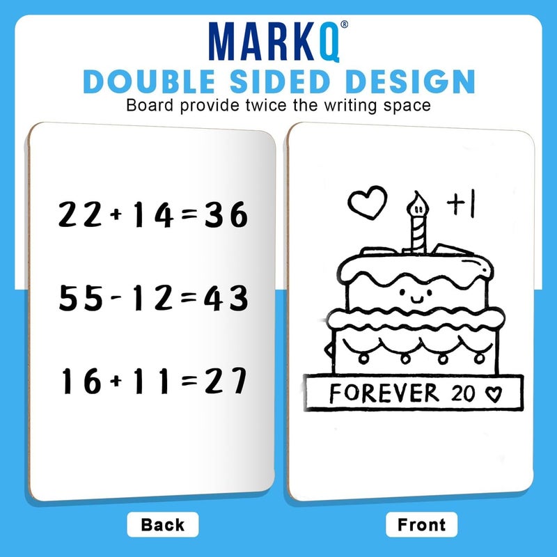 MARKQ سبورة بيضاء صغيرة قابلة للمسح A4 (22.5 × 30 سم) | لوح محمول للأطفال والطلاب والفصول الدراسية والمكتب والمنزل | سبورة بيضاء متينة وقابلة لإعادة الاستخدام للكتابة والرسم والألعاب، عبوة من 10 - Image 3