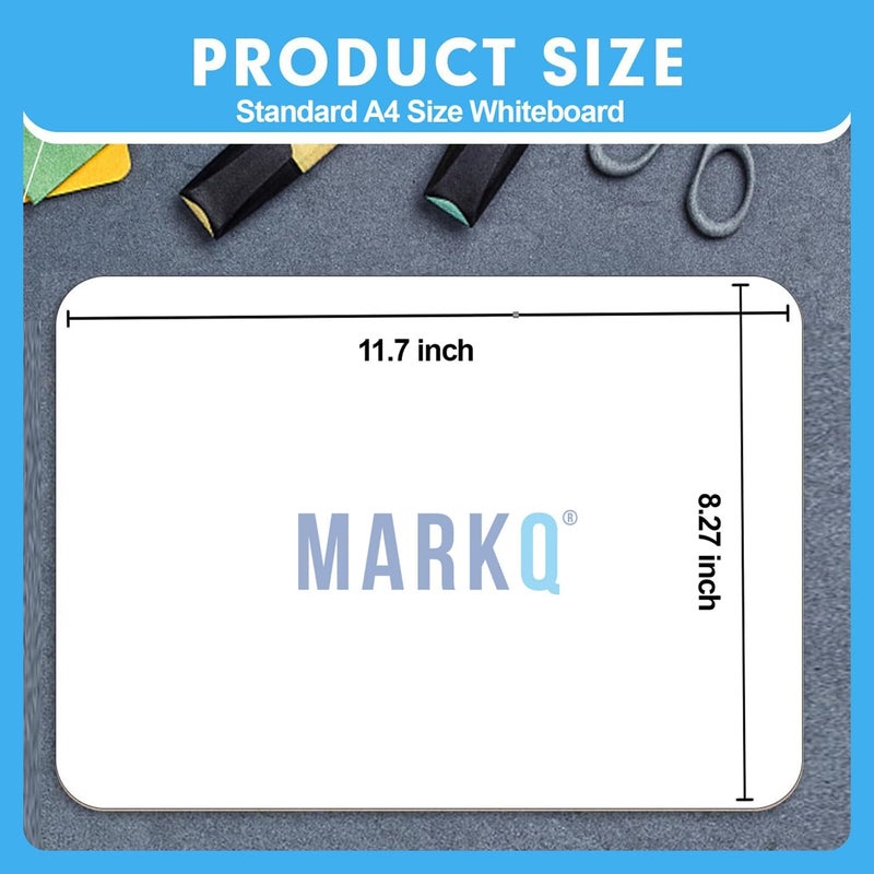 MARKQ سبورة بيضاء صغيرة قابلة للمسح A4 (22.5 × 30 سم) | لوح محمول للأطفال والطلاب والفصول الدراسية والمكتب والمنزل | سبورة بيضاء متينة وقابلة لإعادة الاستخدام للكتابة والرسم والألعاب، عبوة من 10 - Image 2