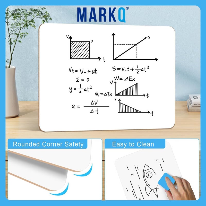 MARKQ سبورة بيضاء صغيرة قابلة للمسح A4 (22.5 × 30 سم) | لوح محمول للأطفال والطلاب والفصول الدراسية والمكتب والمنزل | سبورة بيضاء متينة وقابلة لإعادة الاستخدام للكتابة والرسم والألعاب، عبوة من 10 - Image 5