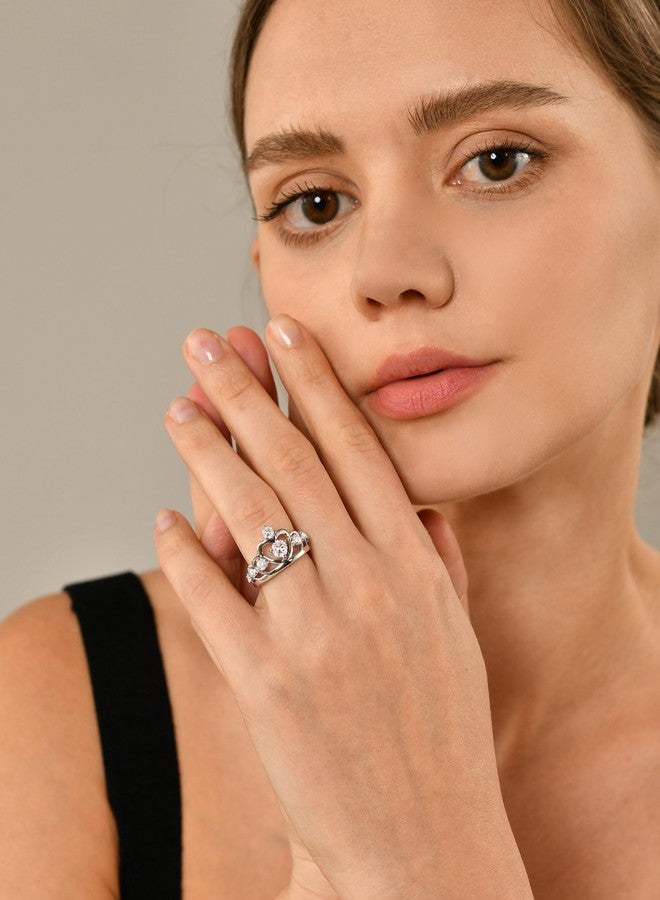YL Crown Rings 925 Sterling Silver Heart Engagement Rings Queen AAA Cubic Zirconia Anniversary Jewelry-size 5 - Image 2