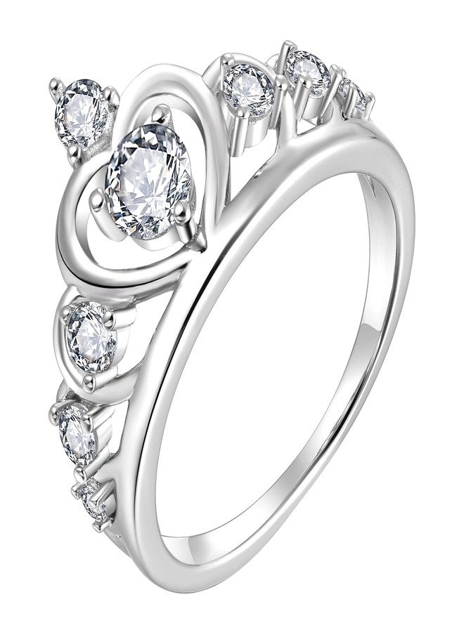 YL Crown Rings 925 Sterling Silver Heart Engagement Rings Queen AAA Cubic Zirconia Anniversary Jewelry-size 5 - Image 1