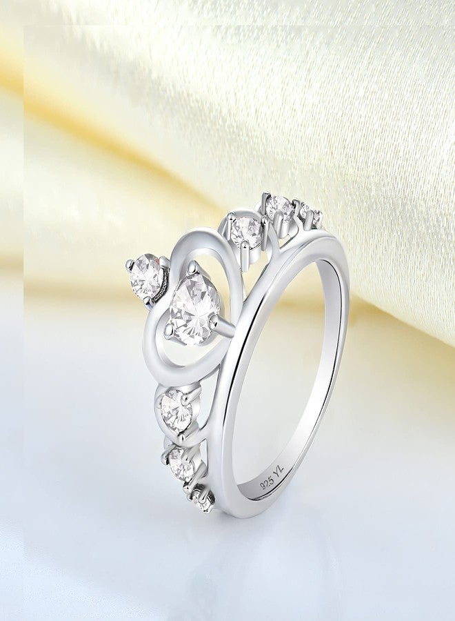 YL Crown Rings 925 Sterling Silver Heart Engagement Rings Queen AAA Cubic Zirconia Anniversary Jewelry-size 5 - Image 4