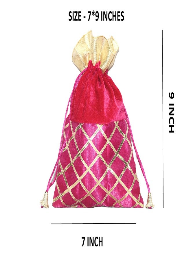 SHOPOBUDDY Velvet Potli Batwa Bag Bridal Purse Women handbag Shagun Pouch Return Gifts (PINK COLOR) (12) - Image 3
