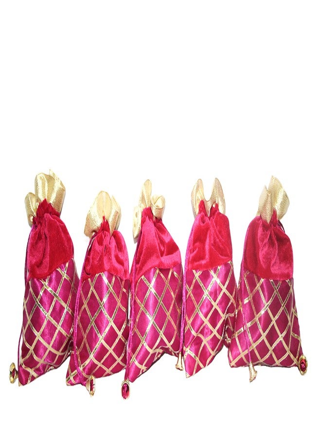 SHOPOBUDDY Velvet Potli Batwa Bag Bridal Purse Women handbag Shagun Pouch Return Gifts (PINK COLOR) (12) - Image 1