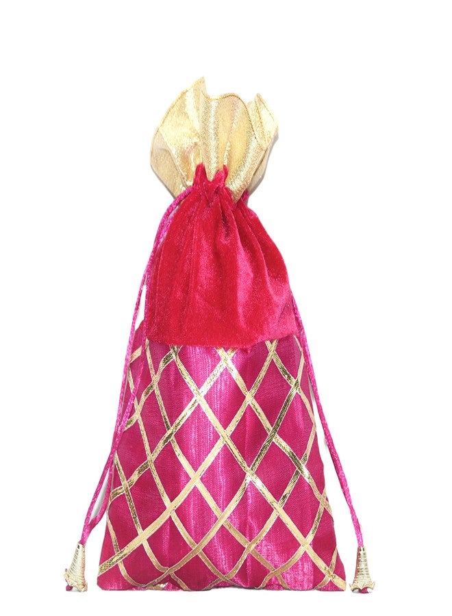 SHOPOBUDDY Velvet Potli Batwa Bag Bridal Purse Women handbag Shagun Pouch Return Gifts (PINK COLOR) (12) - Image 4