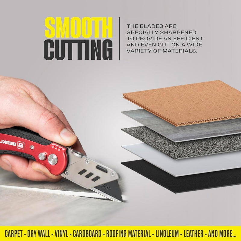 Berkling Utility Knife Blades 100 PCS With Dispenser, SK2H Laser Sharpened Hardened Black Carbon Steel, Ultra 3X Sharper, and 5X More Durable, Standard T-Shape Replacement Box Cutter Razor Blades - Image 5