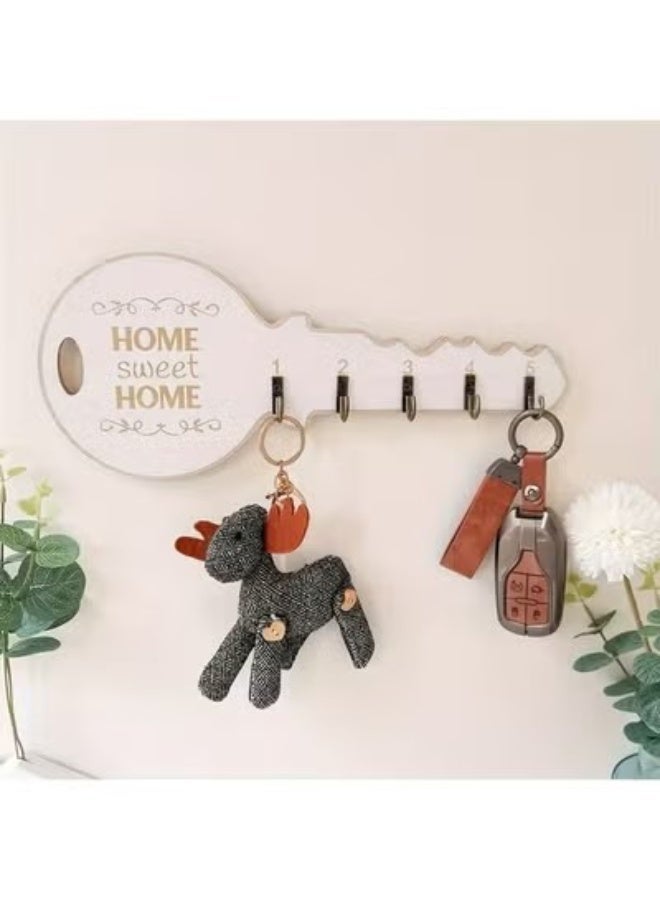 Goolsky 1pc Vintage Key Holder Wall Mount - "HOME Sweet HOME" Design, Rustic Wooden Key Rack with Decorative Hooks for Entryway, Kitchen, Bathroom & Bedroom Decor, Easy to Install, Wallmounted Organizer|Stylish Home Accessory|Charming Aesthetic, Key Hanger Wal - Image 1
