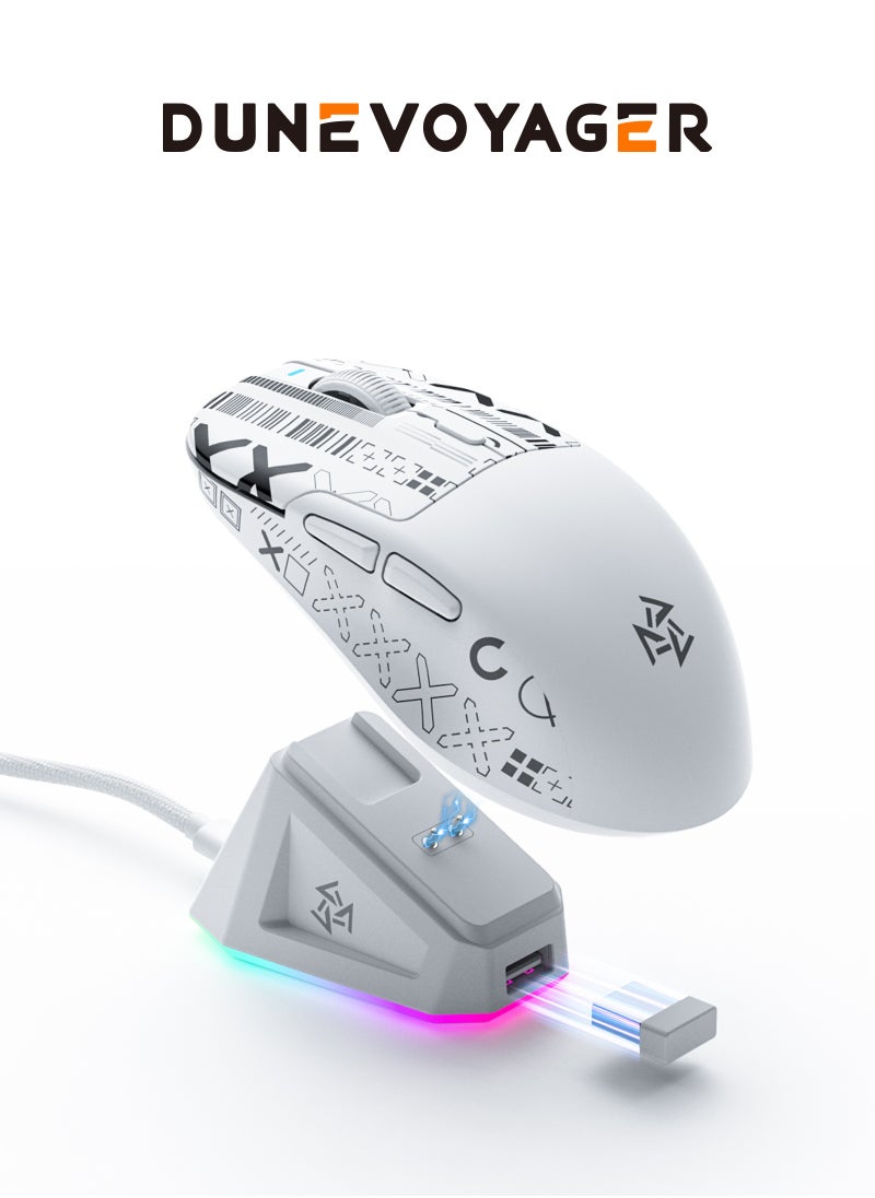 DuneVoyager SE1 Wireless Three Mode Mouse with Ribbon, 66g Ultra Light, Bluetooth/2.4G Wireless Gaming Mouse, Gaming Mouse with Software, Gaming Mouse with Charging Dock, DPI Adjustable to 12800，1000Hz Rate of Return (White and with Sticker)  - Image 1