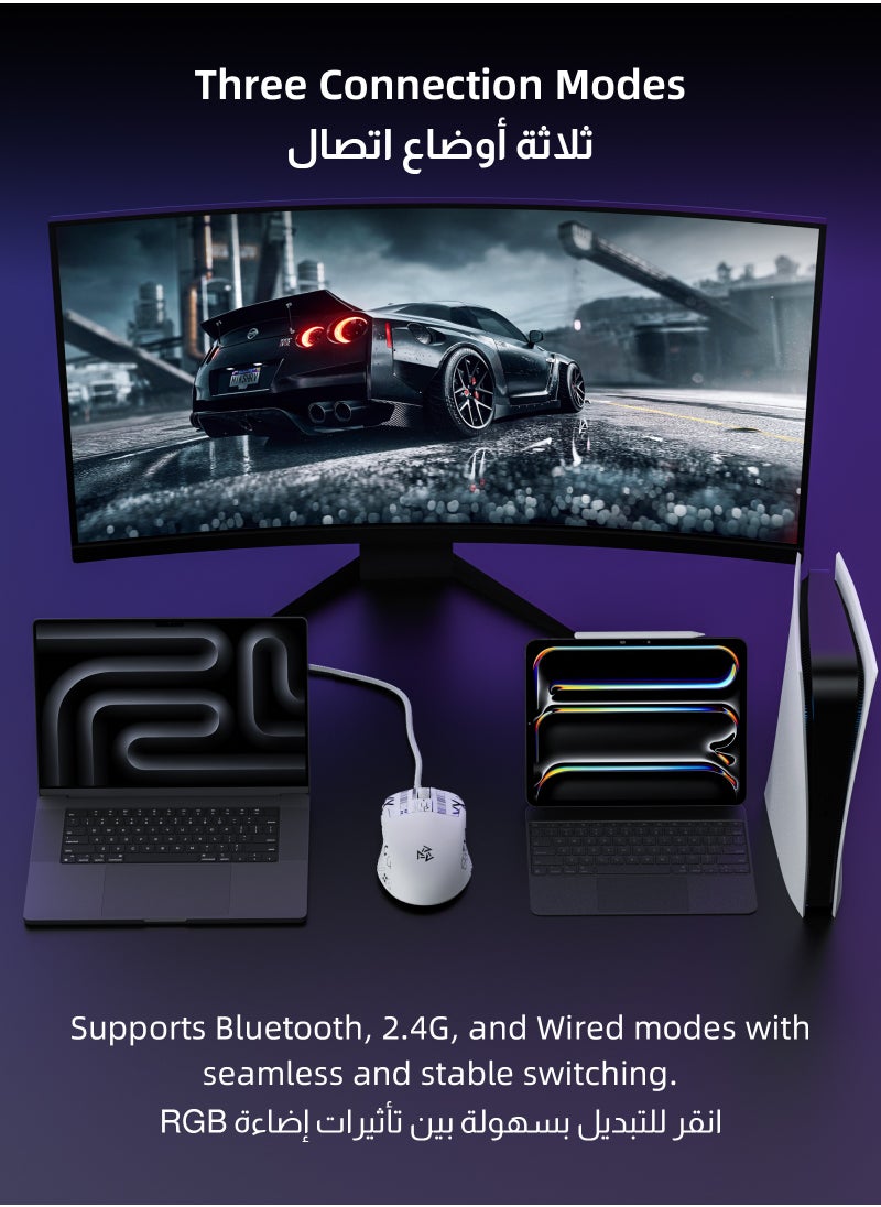 DuneVoyager SE1 Wireless Three Mode Mouse with Ribbon, 66g Ultra Light, Bluetooth/2.4G Wireless Gaming Mouse, Gaming Mouse with Software, Gaming Mouse with Charging Dock, DPI Adjustable to 12800，1000Hz Rate of Return (White and with Sticker)  - Image 5