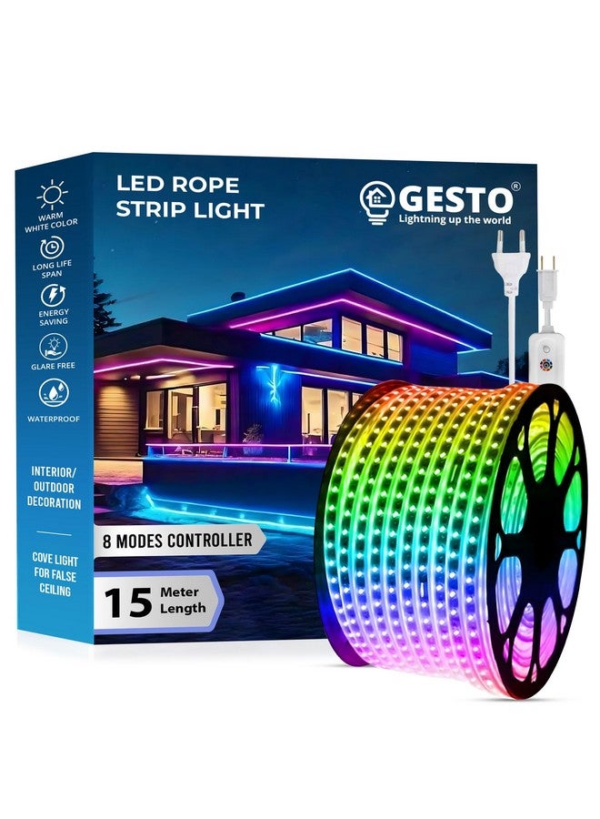 Gesto 15 Meter Rope Led Strip Lights - Outdoor Lights Waterproof for Balcony Decoration,Home Decor & Diwali Decoration| RGB Strip Light for Diwali Decoration with Mode Change Controller (Multicolor) - Image 1