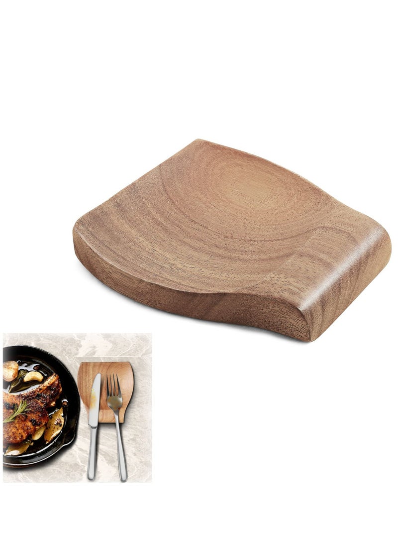 SYOSI Wooden Spoon Rest For Kitchen Counter, Natural Acacia Wood Spoon Holder For Stove Top or Counter Top, Perfect for Placing Kitchen Utensils, Ladle, Spatula, Tongs, Fork & More, 4.7×4.5 Inch  - Image 1