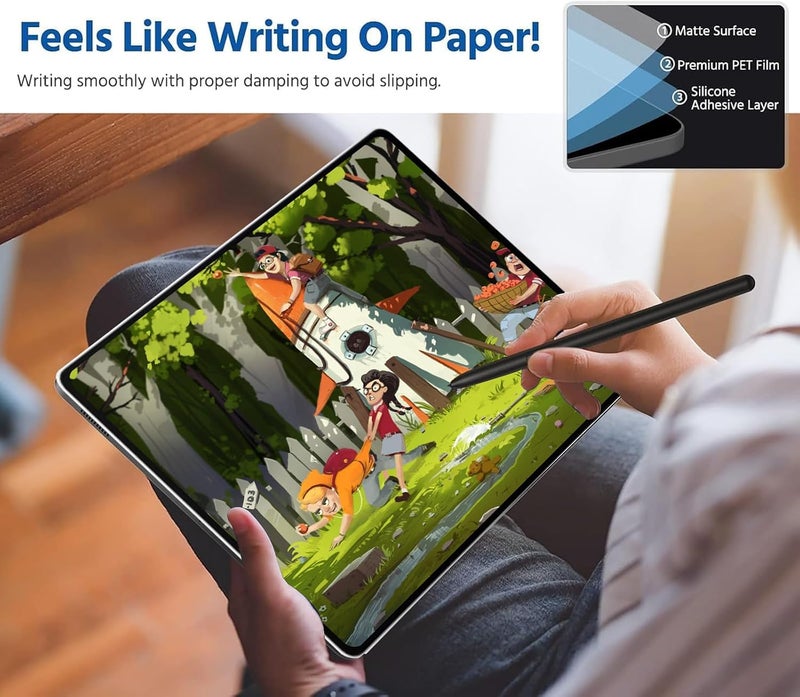 لاكيون لوكيون 2 حزمة فيلم لوحي متوافق مع Galaxy Tab S10 Ultra 2024 واقي شاشة ورقي [14.6 بوصة] مثل الورق للكتابة والرسم فيلم ناعم مقاوم للخدش، فيلم غير لامع لـ Tab S9 Ultra/Tab S8 Ultra 14.6" - Image 4