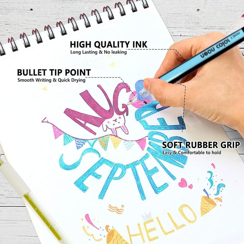 PLUSPOINT 36 قلم جل ملون 12 لون نيون 12 قلم لامع 12 قلم معدني ذو طرف رفيع مجموعة فنون أقلام جل ملونة لكتاب التلوين، الرسم، الخربشة، تدوين الملاحظات، أقلام لامعة هدايا للأطفال - Image 4