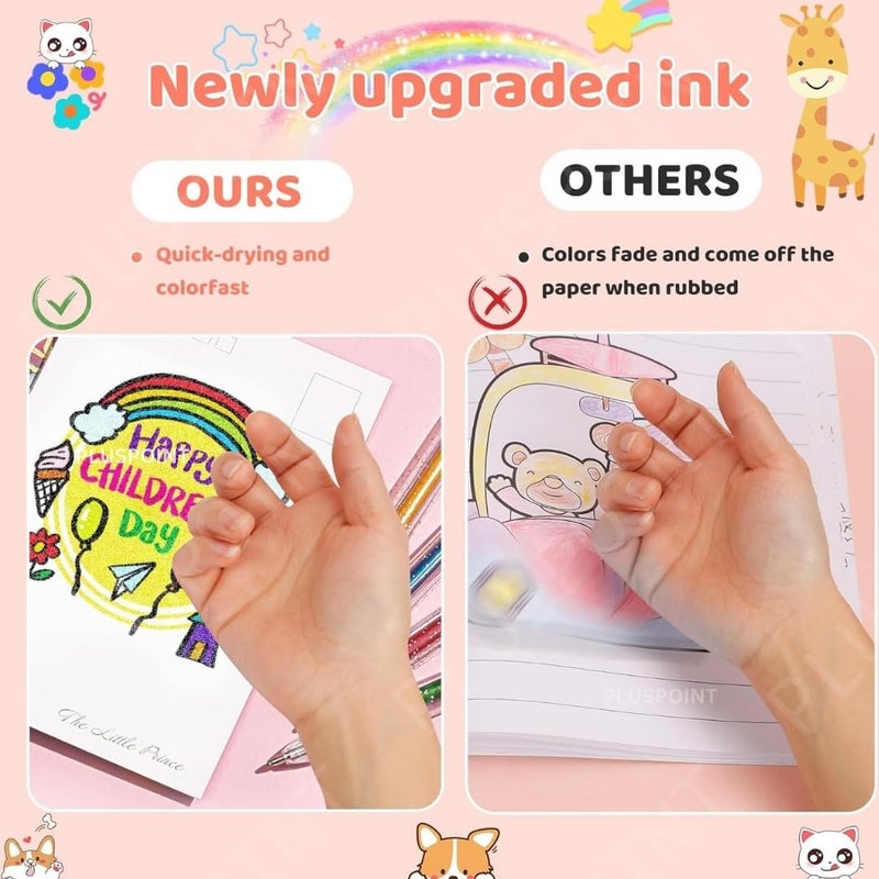 PLUSPOINT 36 قلم جل ملون 12 لون نيون 12 قلم لامع 12 قلم معدني ذو طرف رفيع مجموعة فنون أقلام جل ملونة لكتاب التلوين، الرسم، الخربشة، تدوين الملاحظات، أقلام لامعة هدايا للأطفال - Image 2