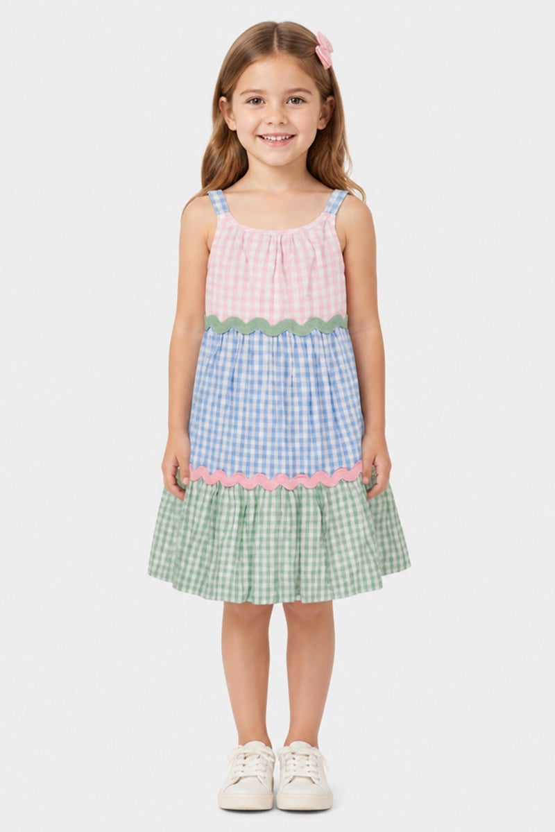 Willow & Whistle Kids Girl Checkered Sleeveless Dress, Multicolor - Image 1