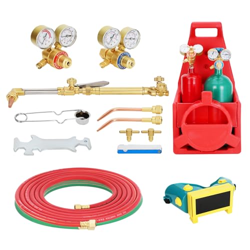 Iridesc MIU-1516 Portable Oxygen Acetylene Torch Kit with Gas Tank, Professional Brazing Welding Cutting Torch Set Durable Metal ABS Design with Gauge Ideal for DIY Welding Projects and Metalwork - Image 1