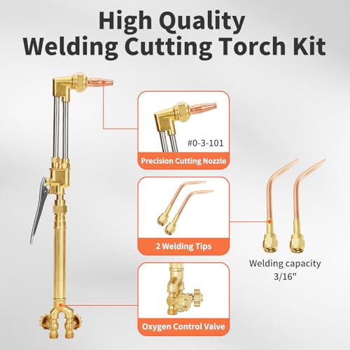 Iridesc MIU-1516 Portable Oxygen Acetylene Torch Kit with Gas Tank, Professional Brazing Welding Cutting Torch Set Durable Metal ABS Design with Gauge Ideal for DIY Welding Projects and Metalwork - Image 2