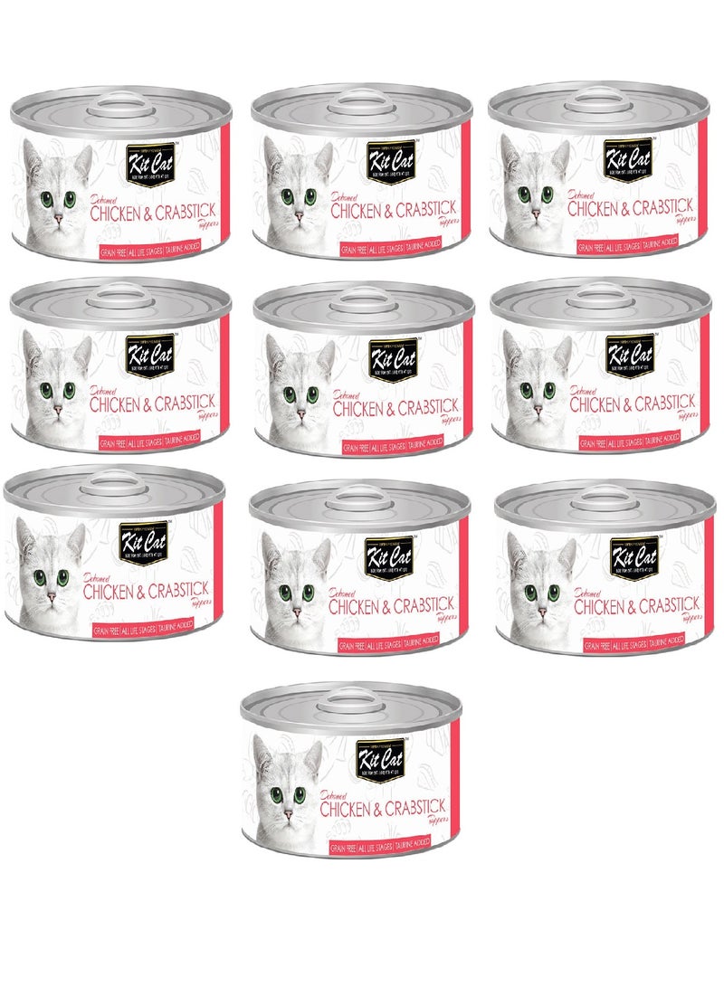 Kit Cat 10PC Kit Cat Chicken And Crabstick Topper Cat Wet Food 80g - Image 1
