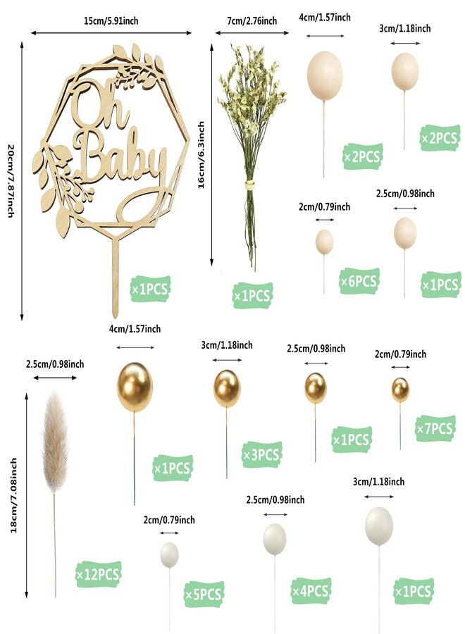KEEPARTY 47 PCS Wood Oh Baby Cake Topper Boho Cake Toppers Balls Cake Topper Decorations Baby Shower Decorations for Boho Baby Shower Birthday Wedding Gender Reveal Cake Decorations - Image 2