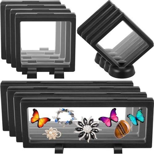 Harloon 12 Pcs 3D Floating Display Case Floating Frame Display Holder Stand Challenge Coin Jewelry Frame Box for AA Medallions Fossil Rock Gemstones SpecimenBlackMultiple SizesMultiple Base - Image 1