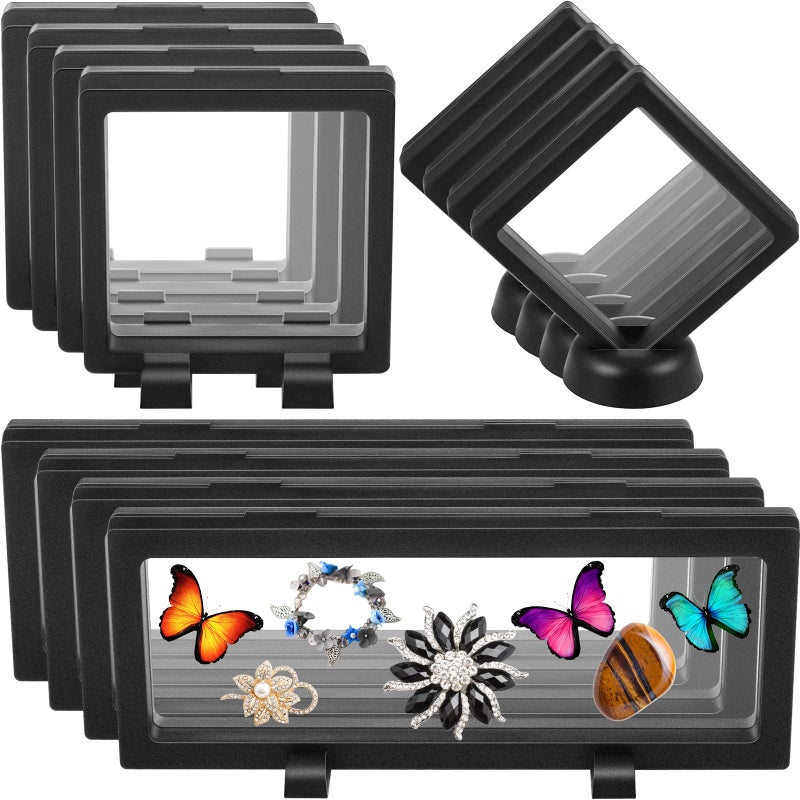 Harloon 12 Pcs 3D Floating Display Case Floating Frame Display Holder Stand Challenge Coin Jewelry Frame Box for AA Medallions Fossil Rock Gemstones SpecimenBlackMultiple SizesMultiple Base - Image 2