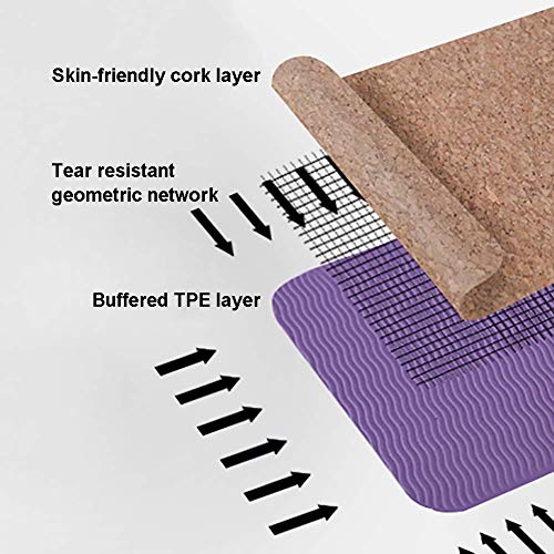 IRIS Fitness Non Slip TPE and Organic Cork Yoga mat with strap for hot Yoga Pilate Gymnastics, Double Sided (72 inch x 24 inch x 6 mm) (Purple) - Image 3