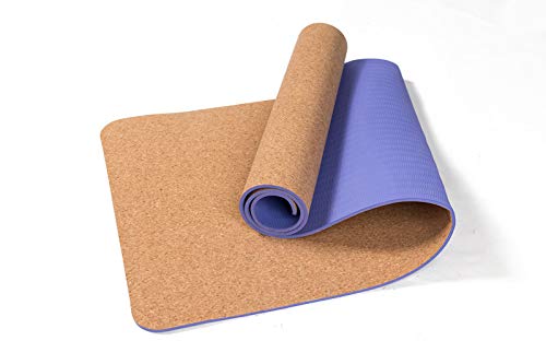 IRIS Fitness Non Slip TPE and Organic Cork Yoga mat with strap for hot Yoga Pilate Gymnastics, Double Sided (72 inch x 24 inch x 6 mm) (Purple) - Image 2