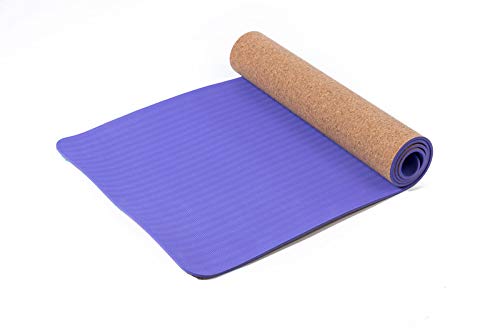 IRIS Fitness Non Slip TPE and Organic Cork Yoga mat with strap for hot Yoga Pilate Gymnastics, Double Sided (72 inch x 24 inch x 6 mm) (Purple) - Image 1