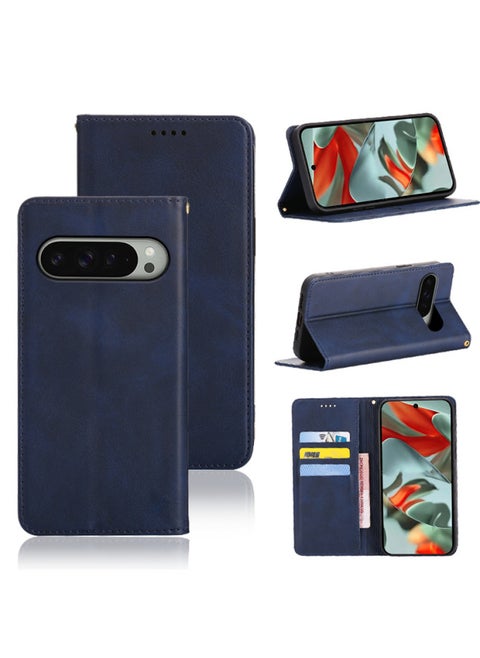 Business Style Magnetic Card Slot Stand Cover For Google Pixel 7a Made Premium Buffalo Leather Protective Case-Color:Blue-Applicable Model:Google Google Pixel 5A 5G